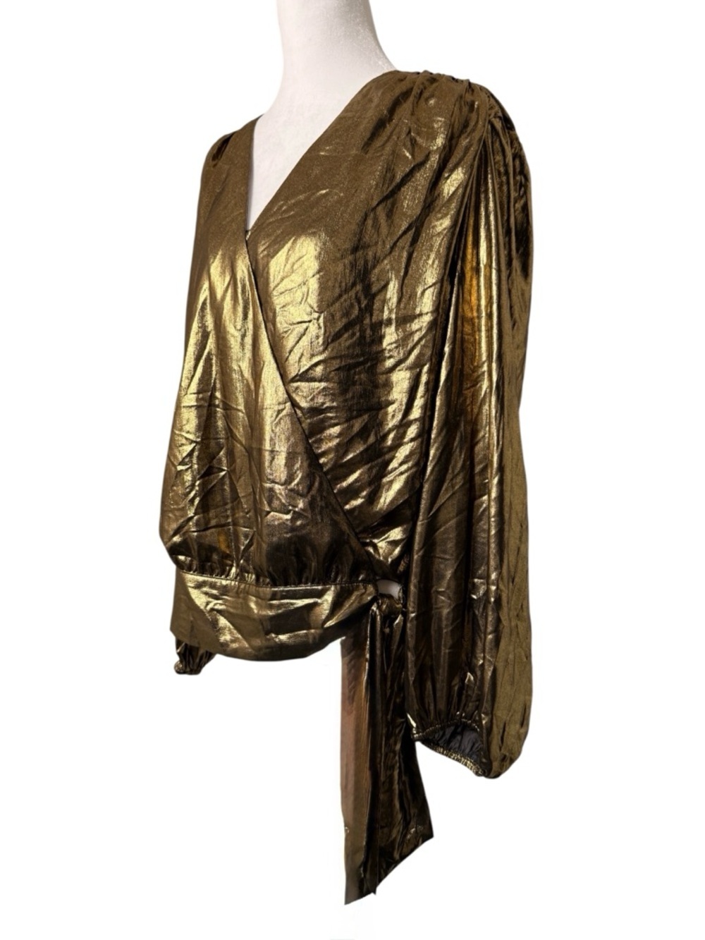 INC International Concepts Gold Metallic Tie Waist Blouse Large NWT - Picture 4 of 7